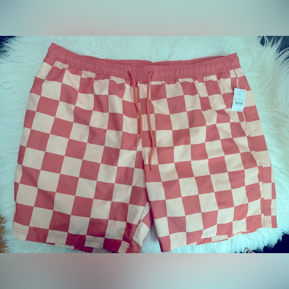 🆕🩳Men's Checked Swim Shorts - Coral Orange